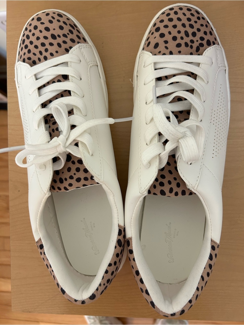 Universal Thread White Sneakers with Tan and Black Leopard Print